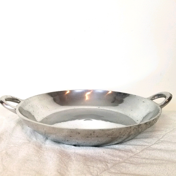 Silver decorative shallow bowl with handles